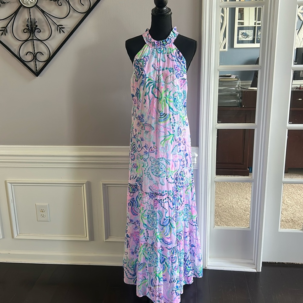 Lilly Pulitzer Lightweight Cotton Maxi Dress w/ pink, blue & green.